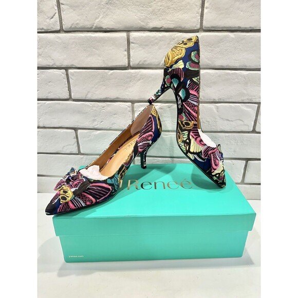 Vintage J Renee Couture Collection Silk Print Women's Heels 7.5‎ W PURPLE Floral - Picture 1 of 16